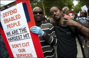  Hardest Hit Protest: Disabled people and their families protest in central London against government spending cuts, photo Paul Mattsson