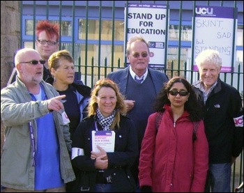 UCU lecturers on a three day strike to stop redundancies at Sheffield College  , photo A Tice