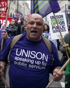 Half-million strong TUC demo, central London, 26 March 2011, against the government's cuts , photo Paul Mattsson