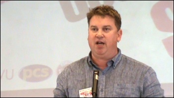 Alex Gordon, Rail, Maritime and Transport union (RMT) president, speaking at National Shop Stewards Network Conference June 2011, photo by  Socialist Party