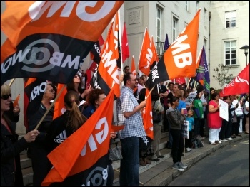 Over 200 council workers staged a noisy and colourful protest outside Waltham Forest town hall against cuts, photo Senan Over 200 council workers staged a noisy and colourful protest outside Waltham Forest town hall against cuts, photo Senan