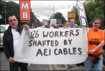 AEI Cables, sacked workers protesting, June 2011, photo Elaine Brunskill