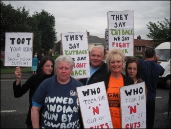 AEI Cables, sacked workers protesting, June 2011, photo Elaine Brunskill