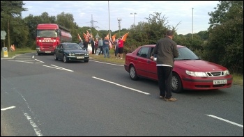 Fawley refinery workers protesting and leafletting, 5 July 2011