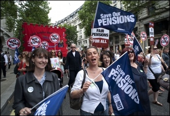 30 June coordinated strike action by the PCS civil service union and NUT, ATL and UCU teaching unions, photo Paul Mattsson