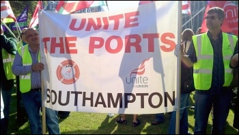 Southampton Port Workers join protest of council workers facing the sack 