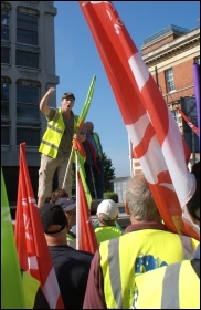 Demo in Southampton City Centre by striking Unite and Unison workers, including refuse, toll bridge and port health authority workers, amongst others, photo Andrew Howe