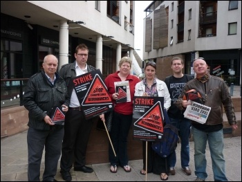 NUJ strikers in Coventry, national BBC strike against redundancies, 15.7.11