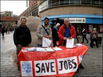 Socialist Party stall - campaigning to save jobs in Derby, Photo Andrew Walton