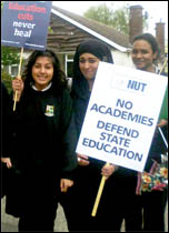 School students and teachers protest against academies at Tile Hill Wood school in Coventry, photo Coventry Socialist Party , photo by  Coventry Socialist Party 