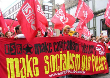 Make Socialism Our Future: ISR / CWI banner on the Anti-G8 demonstration in 2005, photo Paul Mattsson