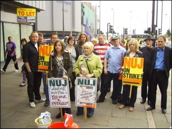 Support demo for NUJ strikers at South Yorkshire Newspapers, 6.8.11, photo Alistair Tice