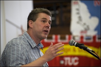 Mark Serwotka, PCS general secretary, addresses National Shop Stewards Network lobby of the TUC 11 September 2011, photo Paul Mattsson