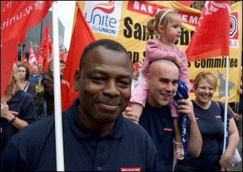 BAE workers protest at the Tory party conference, photo Paul Mattsson