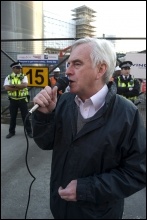 John McDonnell MP addresses the protest, photo Paul Mattsson