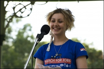 Lizi Gray on the Youth Fight for Jobs Jarrow March 2011 launch demonstration in Jarrow, photo Paul Mattsson