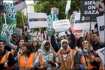 3,000 people took part in the Stop the War Trafalgar Square rally on Saturday 8 October to mark ten years of the war and occupation in Afghanistan, photos Paul Mattsson 3,000 people took part in the Stop the War Trafalgar Square rally on Saturday 8 October to mark ten years of the war and occupation in Afghanistan, photos Paul Mattsson