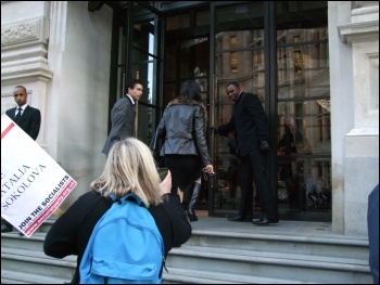 Protesting outside the Kazakhstan Business Forum, London, 20.10.11, Naomi Byron