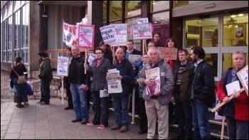 Protesting against Devon county council's sham consultation in 2018, photo Exeter Socialist Party