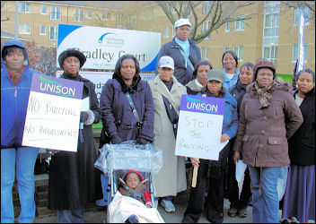 Unique Care workers on strike against management bullying and harrassment, photo Huddersfield SP