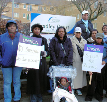 Unique Care workers on strike against management bullying and harrassment, photo Huddersfield SP