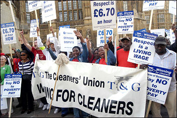 TGWU cleaners demonstrating against low pay, photo Molly Cooper
