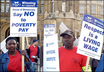 TGWU cleaners demonstrating against low pay. Photo Molly Cooper