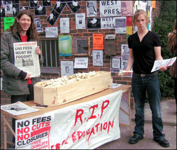 Socialist Students in Exeter did a debt-o-meter on the Campaign to Defeat Fees day of action in 2008, photo Jim THomsom