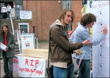 Socialist Students in Exeter did a debt-o-meter on the Campaign to Defeat Fees day of action, photo Jim THomsom