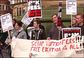 Students and trade unionists marched through Newcaste on the Campaign to Defeat Fees day of action, photo Northumbria Socialist Students