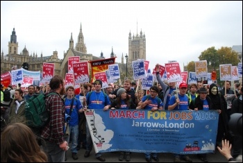 The Jarrow March for Jobs 2011 ends with a demonstration in London on 5 November , photo Sujeeth