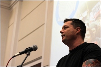 Joe Simpson, POA assistant general secretary, addresses Socialism 2011, photo Senan