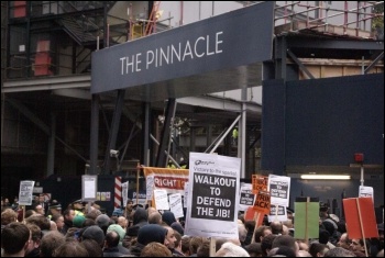 Construction workers' national protest outside the Pinnacle site, London, 9.11.11, photo Harry Smith