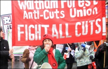 Nancy Taaffe on a Waltham Forest anti-cuts protest, photo Senan