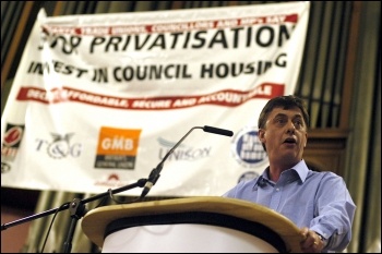 Chris Baugh, PCS assistant general secretary. addresses parliamentary lobby opposing council house privatisation in 2006, photo Paul Mattsson