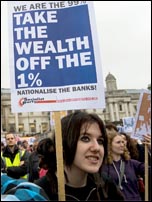 Jarrow March for Jobs, rally in Trafalgar Square, London, photo by Paul Mattsson
