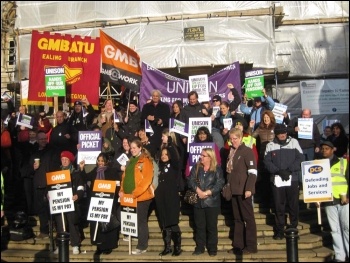 30th November strikers at Ealing town hall, west London, photo Keith Dickinson