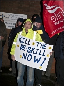 Construction workers protesting in Cardiff, 7.12.11, photo Socialist Party Wales