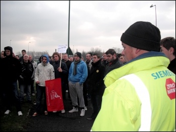 Construction workers’ strike on 14 December: Corus Redcar electricians, photo Elaine Brunskill