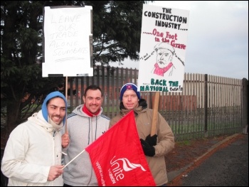 Construction workers’ strike on 14 December: Corus Redcar electricians, photo Elaine Brunskill