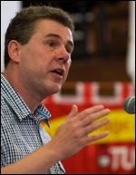 Mark Serwotka, PCS general secretary, addresses National Shop Stewards Network lobby of the TUC 11 September 2011 , photo Paul Mattsson