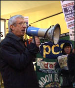 John McInally, vice-president, PCS, addresses hundreds of rank and file union members who protested on the lobby of the TUC's Public Services Liaison Group called by the National Shop Stewards Network, photo  Socialist Party