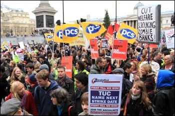 Strikers marching through London on 30 November 2011, photo Senan