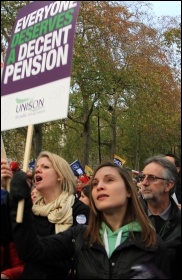 Strikers march through London on the 30 November 2011 'N30' public sector strike, photo Senan