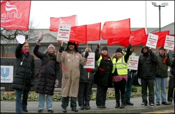 Unilever strikers at Ewloe, north Wales, 18 January 2012, photo Stillshooter