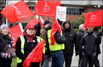 Unilever strikers at Ewloe, north Wales, 18 January 2012, photo Stillshooter 