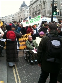 Anti-cuts and disabled activists protesting against Welfare Reform Bill, London 28.1.12, photo by Ben Robinson