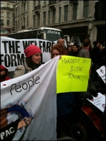 Anti-cuts and disabled activists protesting against Welfare Reform Bill, London 28.1.12, photo by Ben Robinson