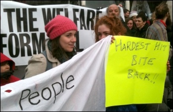 Anti-cuts and disabled activists protesting against Welfare Reform Bill, London 28.1.12 , pic Ben Robinson 