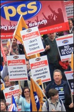 Part of the PCS contingent on the massive 26 March TUC demonstration , photo Senan